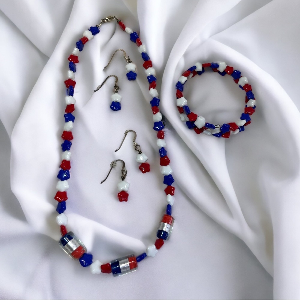 Vintage Patriotic 925 Silver Beaded Jewelry Set